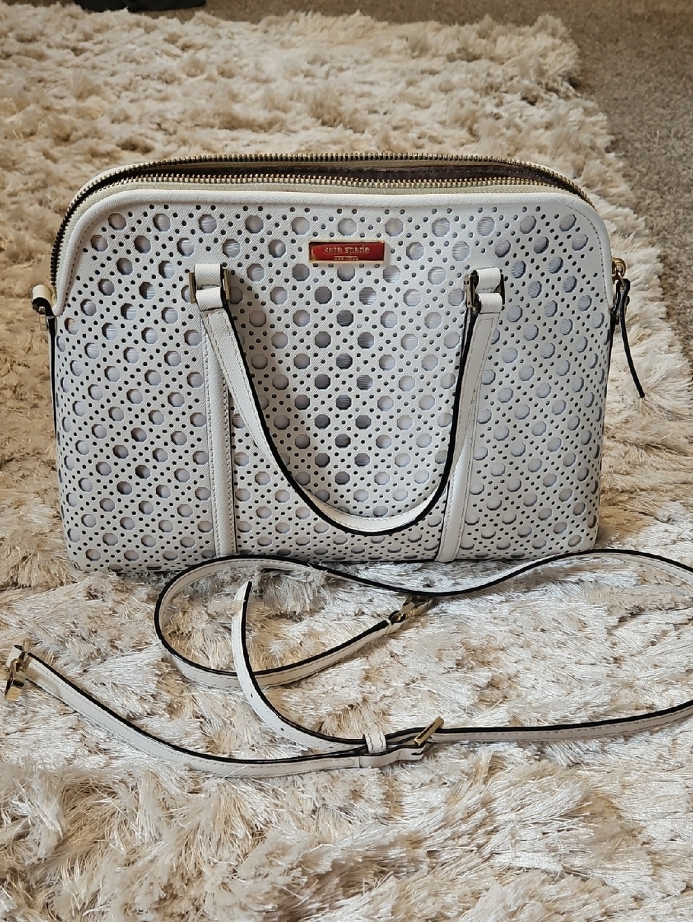kate spade White Perforated Leather Crossbody Satchel